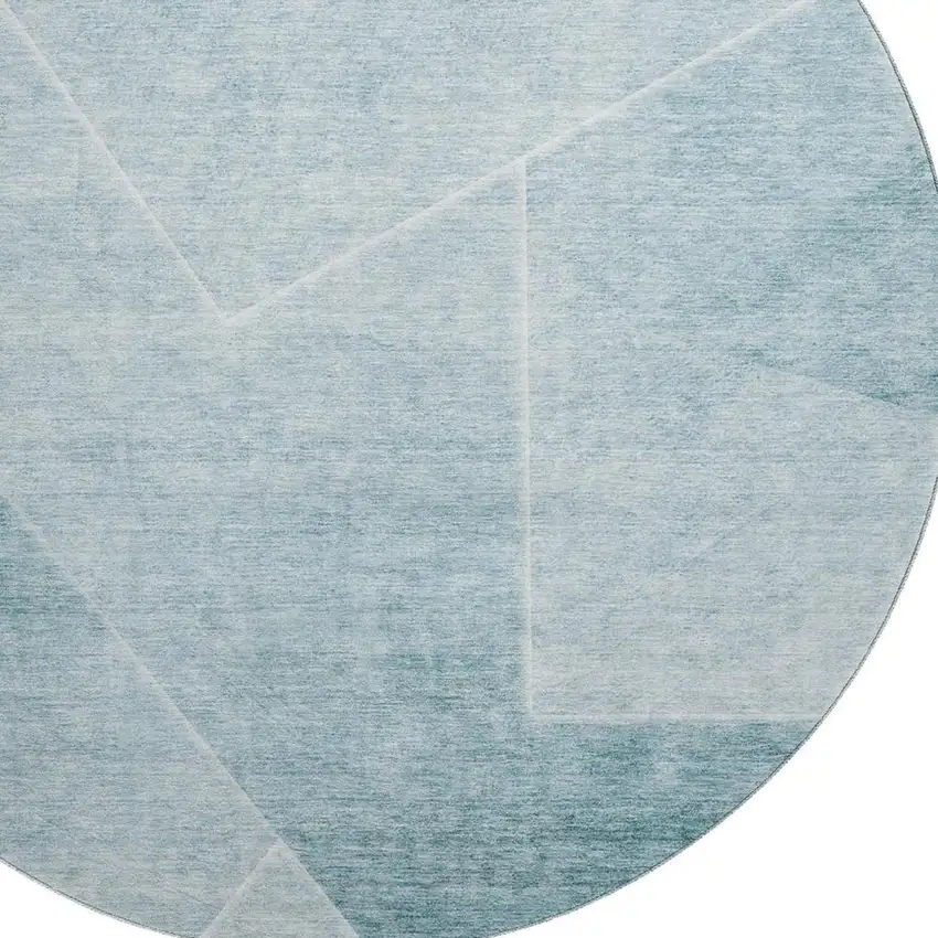 8' Teal And Ivory Geometric Washable Round Rug With UV Protection Photo 3