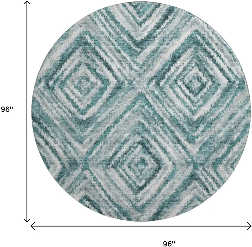 8' Teal And Ivory Geometric Washable Round Rug With UV Protection Photo 3