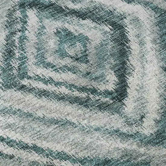 8' Teal And Ivory Geometric Washable Round Rug With UV Protection Photo 9