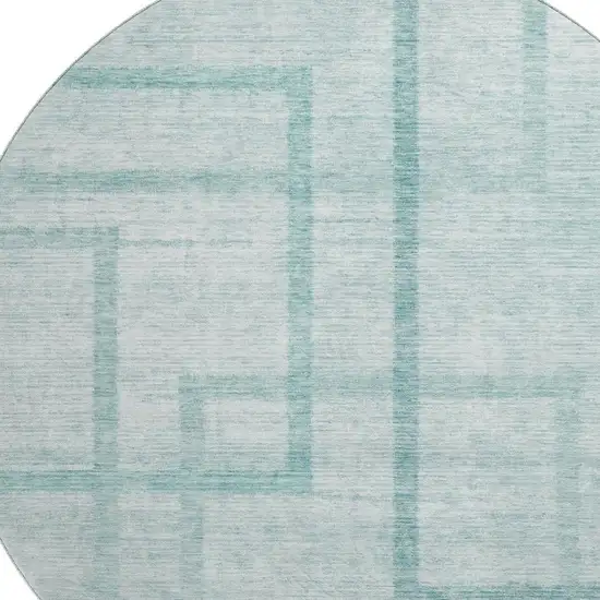 8' Teal And Ivory Geometric Washable Round Rug With UV Protection Photo 3