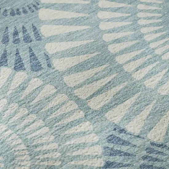 8' Teal And Ivory Geometric Washable Round Rug With UV Protection Photo 8