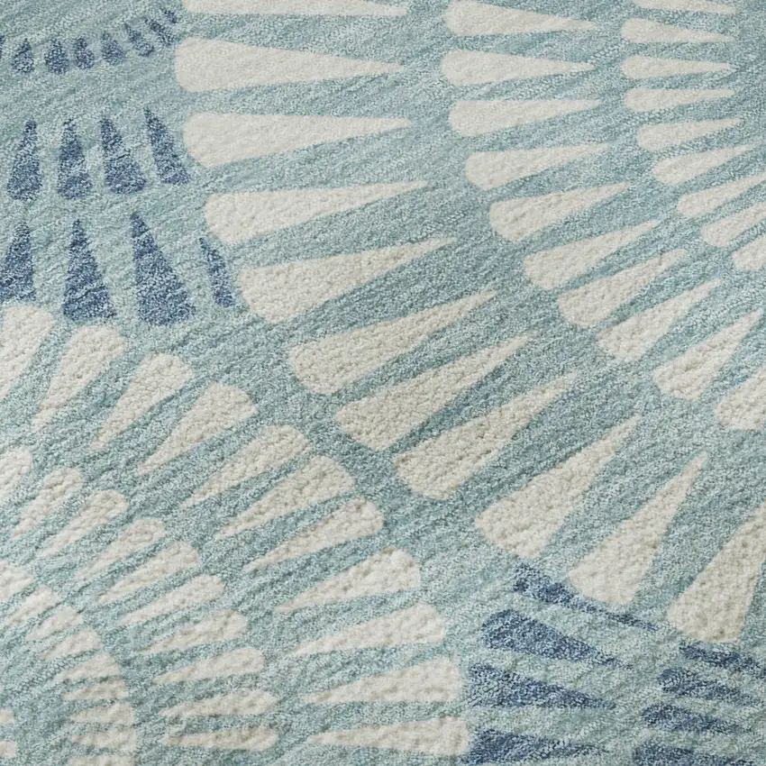 8' Teal And Ivory Geometric Washable Round Rug With UV Protection Photo 8