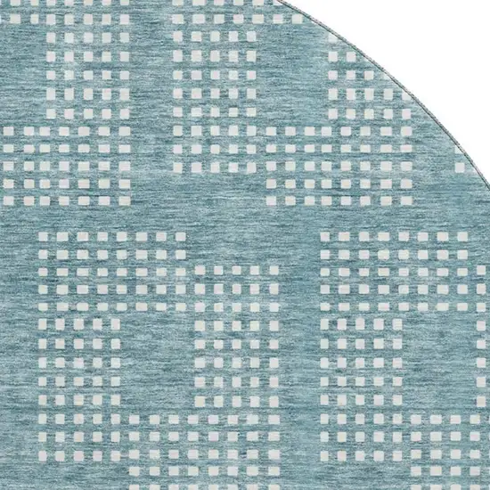 8' Teal And Ivory Geometric Washable Round Rug With UV Protection Photo 3