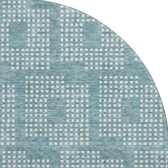8' Teal And Ivory Geometric Washable Round Rug With UV Protection Photo 4