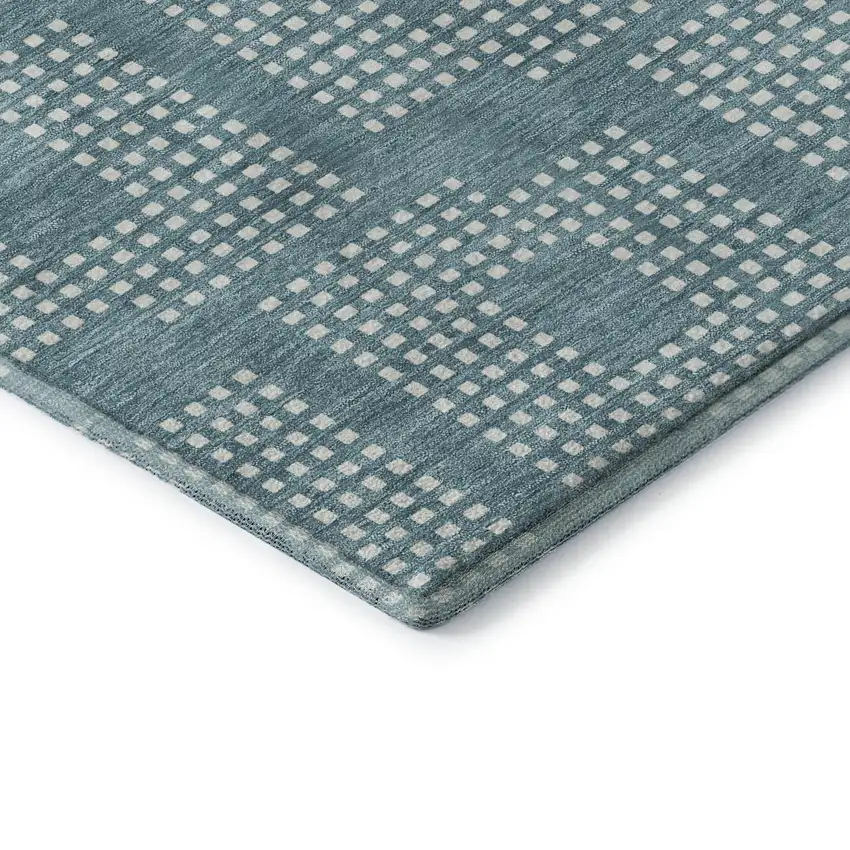 8' Teal And Ivory Geometric Washable Round Rug With UV Protection Photo 7