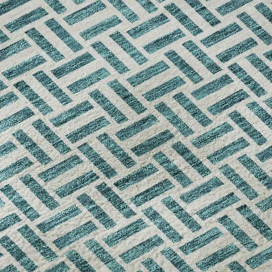 8' Teal And Ivory Geometric Washable Round Rug With UV Protection Photo 9