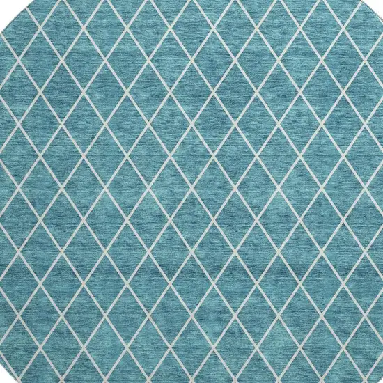 8' Teal And Ivory Geometric Washable Round Rug With UV Protection Photo 3