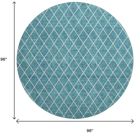 8' Teal And Ivory Geometric Washable Round Rug With UV Protection Photo 9