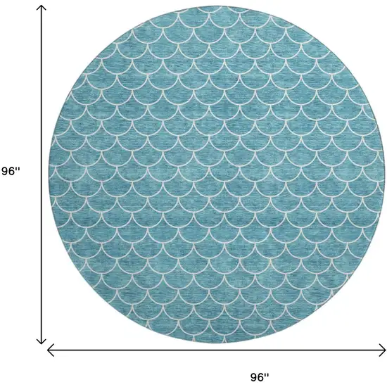 8' Teal And Ivory Geometric Washable Round Rug With UV Protection Photo 9