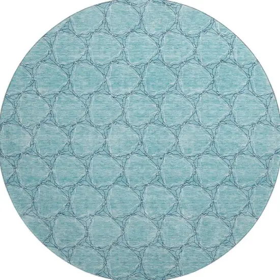 8' Teal And Ivory Geometric Washable Round Rug With UV Protection Photo 3