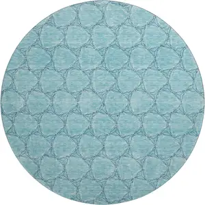 Photo of 8' Teal And Ivory Geometric Washable Round Rug With UV Protection