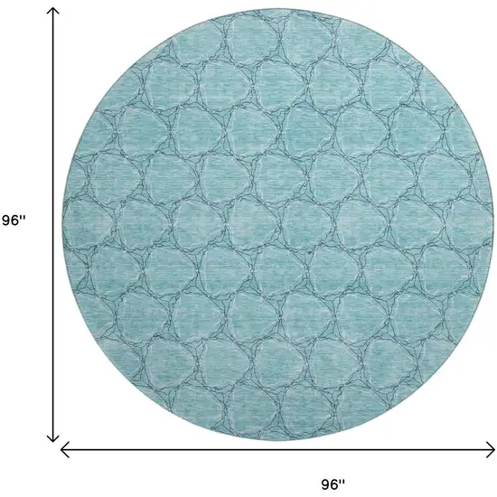 8' Teal And Ivory Geometric Washable Round Rug With UV Protection Photo 9