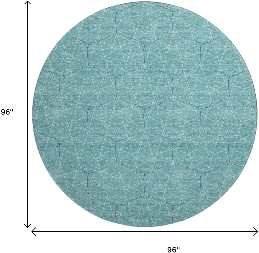 8' Teal And Ivory Geometric Washable Round Rug With UV Protection Photo 9