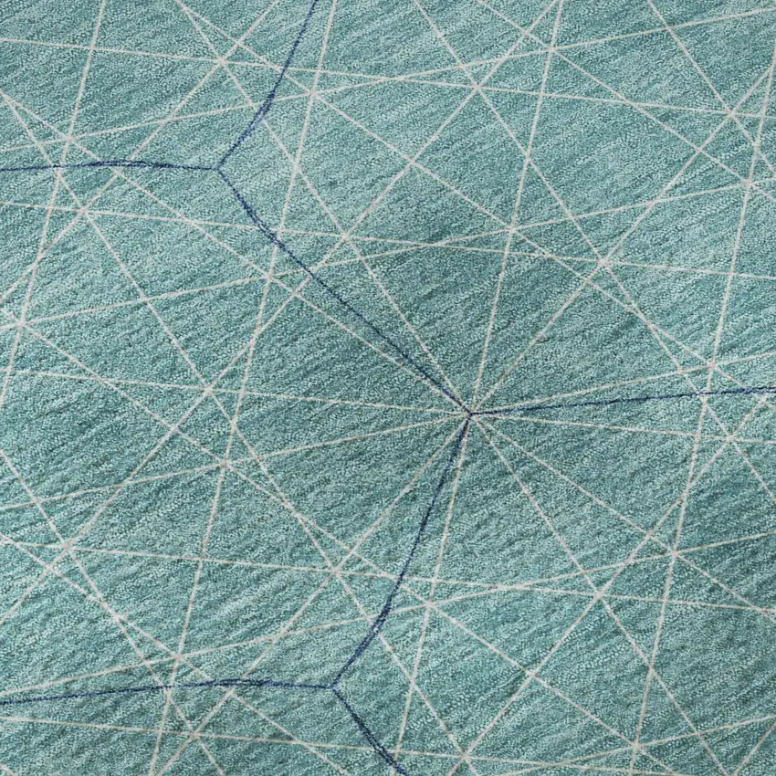 8' Teal And Ivory Geometric Washable Round Rug With UV Protection Photo 8