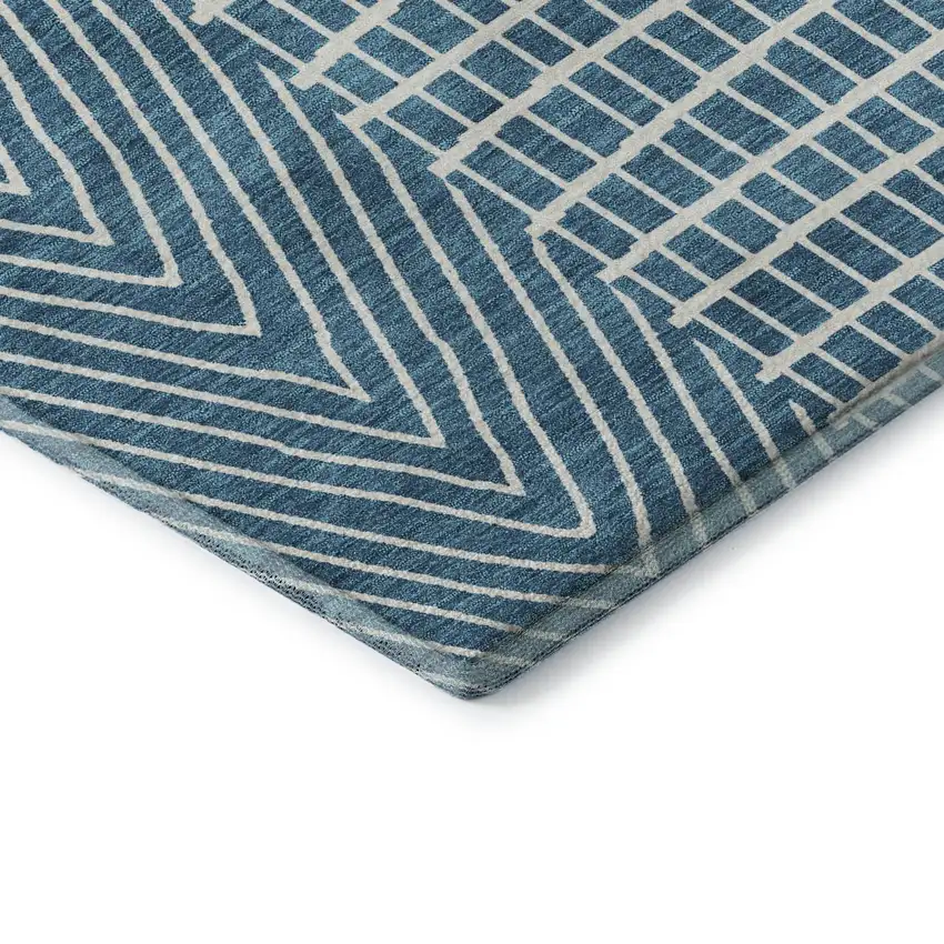 8' Teal And Ivory Geometric Washable Round Rug With UV Protection Photo 6