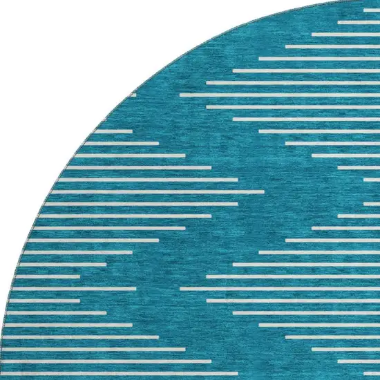 8' Teal And Ivory Geometric Washable Round Rug With UV Protection Photo 3