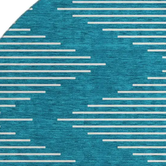 8' Teal And Ivory Geometric Washable Round Rug With UV Protection Photo 2