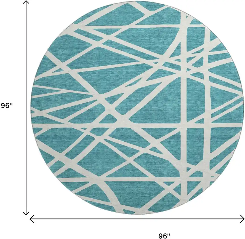 8' Teal And Ivory Geometric Washable Round Rug With UV Protection Photo 9