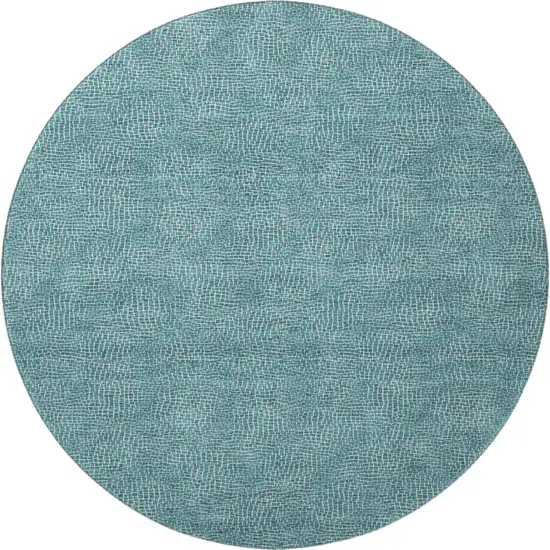 8' Teal And Ivory Geometric Washable Round Rug With UV Protection Photo 2