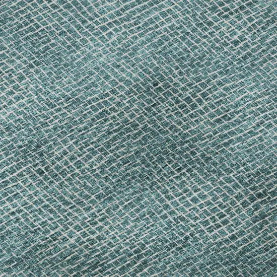 8' Teal And Ivory Geometric Washable Round Rug With UV Protection Photo 7