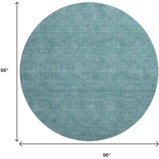 8' Teal And Ivory Geometric Washable Round Rug With UV Protection Photo 8