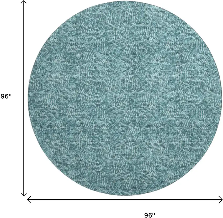 8' Teal And Ivory Geometric Washable Round Rug With UV Protection Photo 8