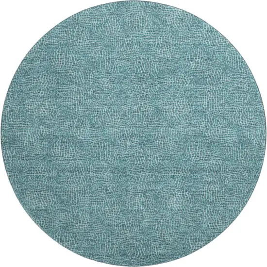 8' Teal And Ivory Geometric Washable Round Rug With UV Protection Photo 1