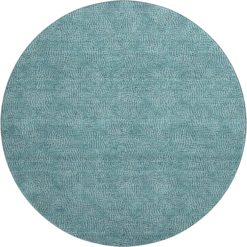 8' Teal And Ivory Geometric Washable Round Rug With UV Protection Photo 1