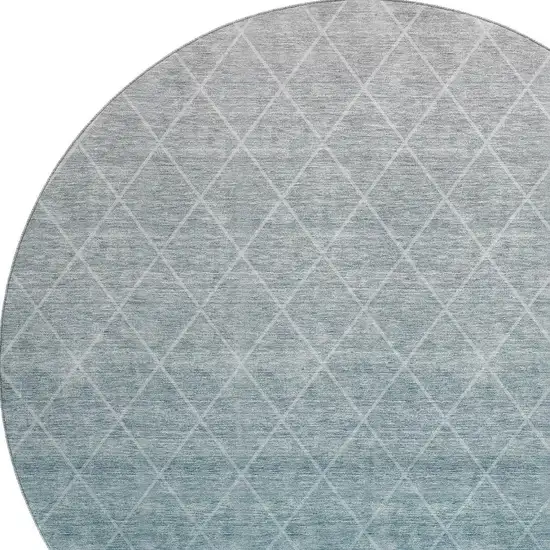 8' Teal And Ivory Geometric Washable Round Rug With UV Protection Photo 2