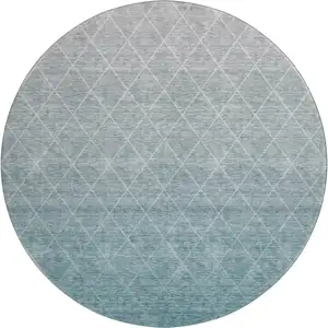 Photo of 8' Teal And Ivory Geometric Washable Round Rug With UV Protection