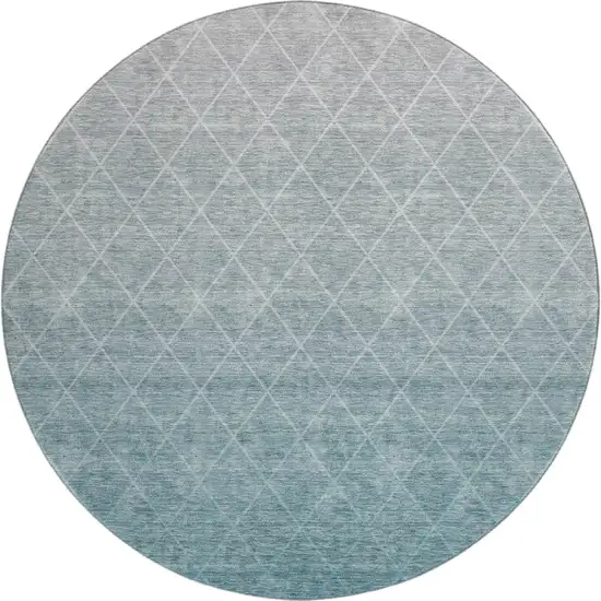 8' Teal And Ivory Geometric Washable Round Rug With UV Protection Photo 1