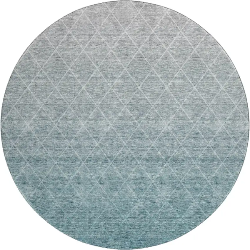 8' Teal And Ivory Geometric Washable Round Rug With UV Protection Photo 1