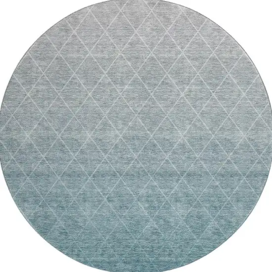 8' Teal And Ivory Geometric Washable Round Rug With UV Protection Photo 3
