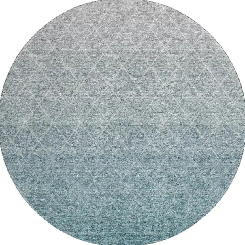 8' Teal And Ivory Geometric Washable Round Rug With UV Protection Photo 3