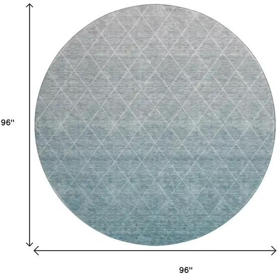 8' Teal And Ivory Geometric Washable Round Rug With UV Protection Photo 9