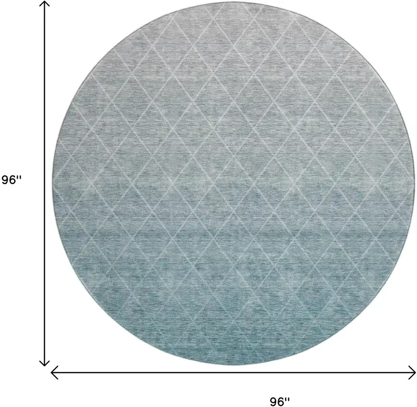 8' Teal And Ivory Geometric Washable Round Rug With UV Protection Photo 9