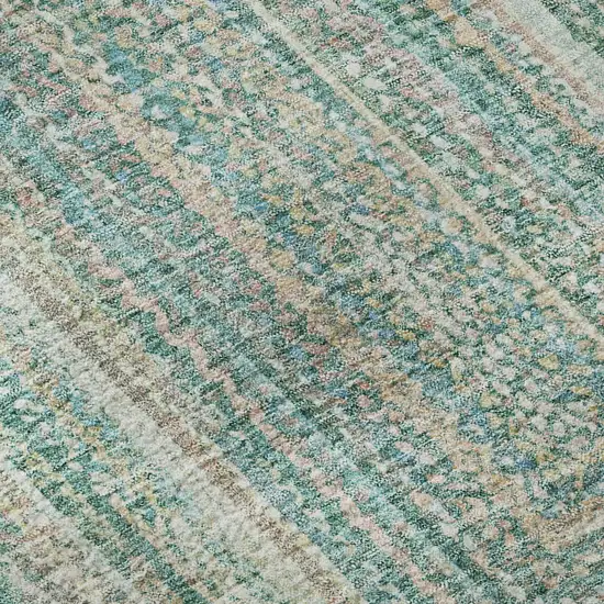 8' Teal And Ivory Geometric Washable Round Rug With UV Protection Photo 8