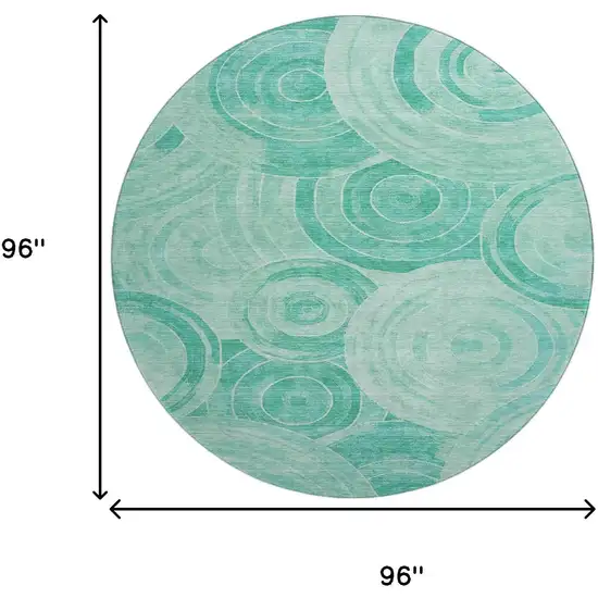 8' Teal And Ivory Geometric Washable Round Rug With UV Protection Photo 9