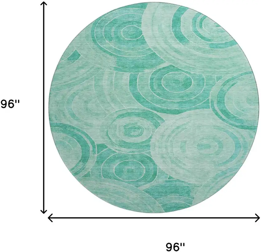 8' Teal And Ivory Geometric Washable Round Rug With UV Protection Photo 9