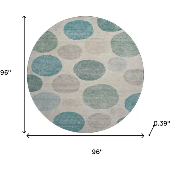 8' Teal And Ivory Geometric Washable Round Rug With UV Protection Photo 8