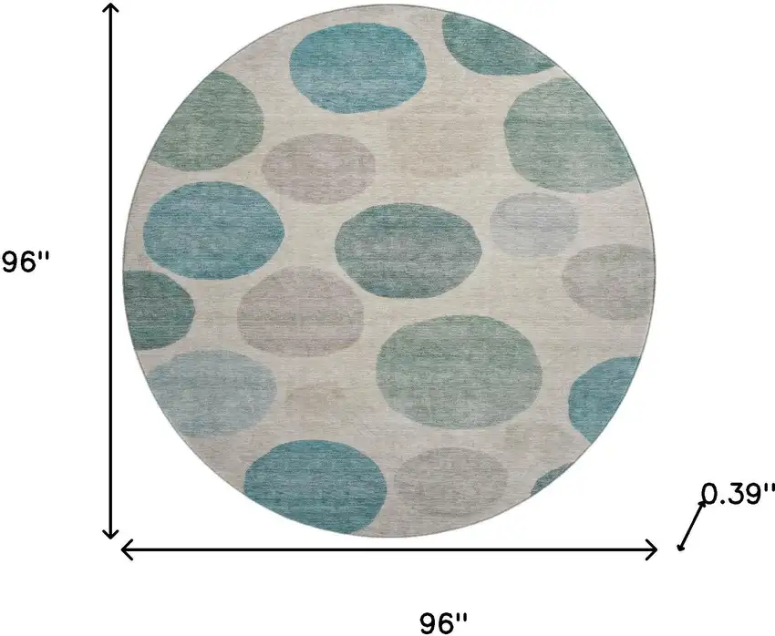 8' Teal And Ivory Geometric Washable Round Rug With UV Protection Photo 8