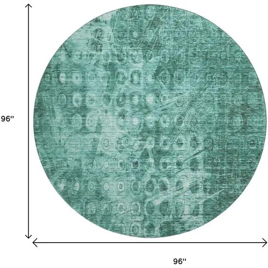 8' Teal And Ivory Ikat Washable Round Rug With UV Protection Photo 3