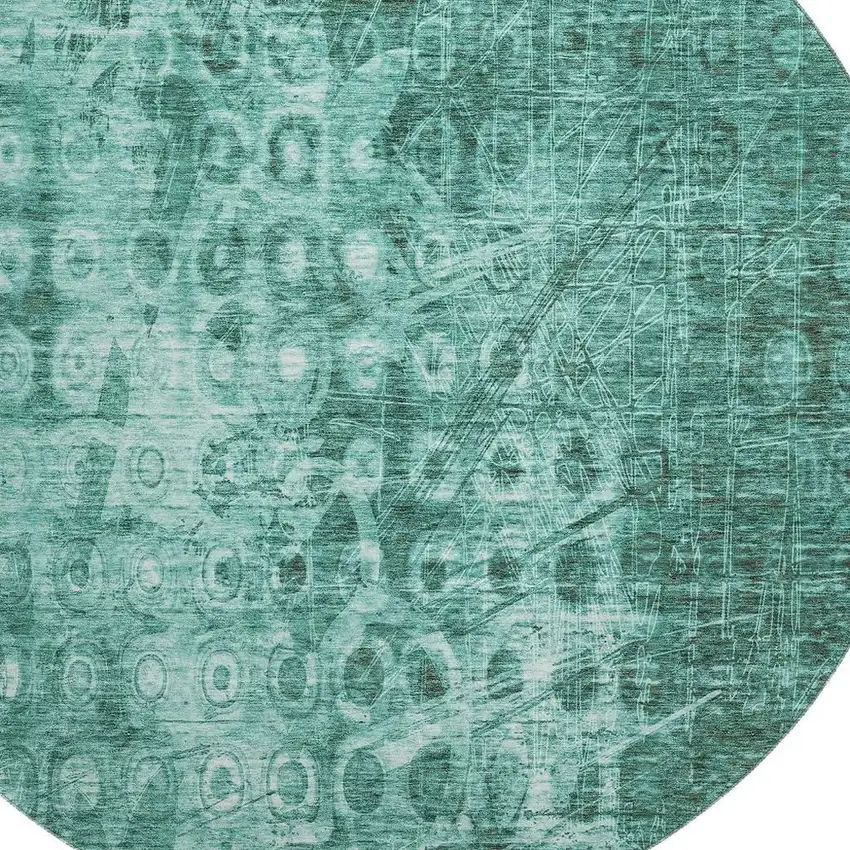 8' Teal And Ivory Ikat Washable Round Rug With UV Protection Photo 3