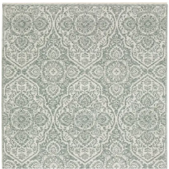 8' Teal And Ivory Medallion Runner Rug With Fringe Photo 2