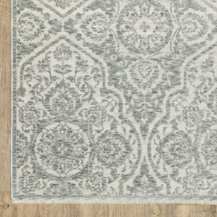 8' Teal And Ivory Medallion Runner Rug With Fringe Photo 5