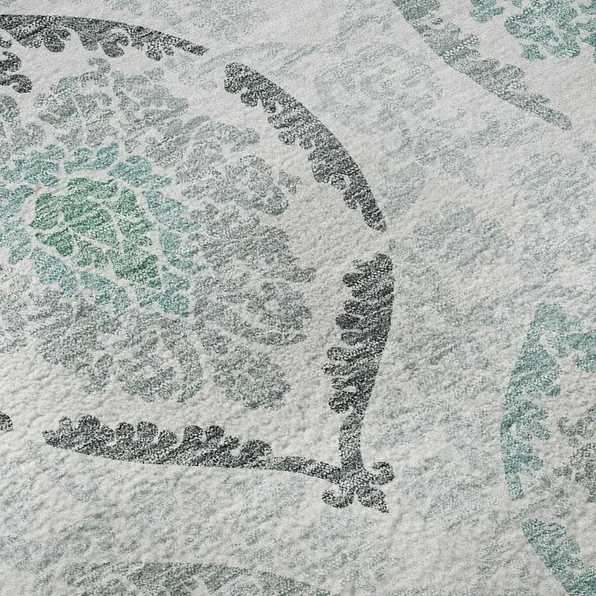 8' Teal And Ivory Medallion Washable Round Rug With UV Protection Photo 9