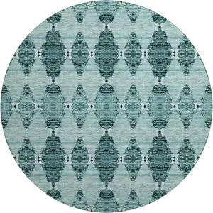 Photo of 8' Teal And Ivory Moroccan Washable Round Rug With UV Protection