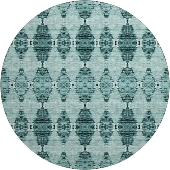 8' Teal And Ivory Moroccan Washable Round Rug With UV Protection Photo 1