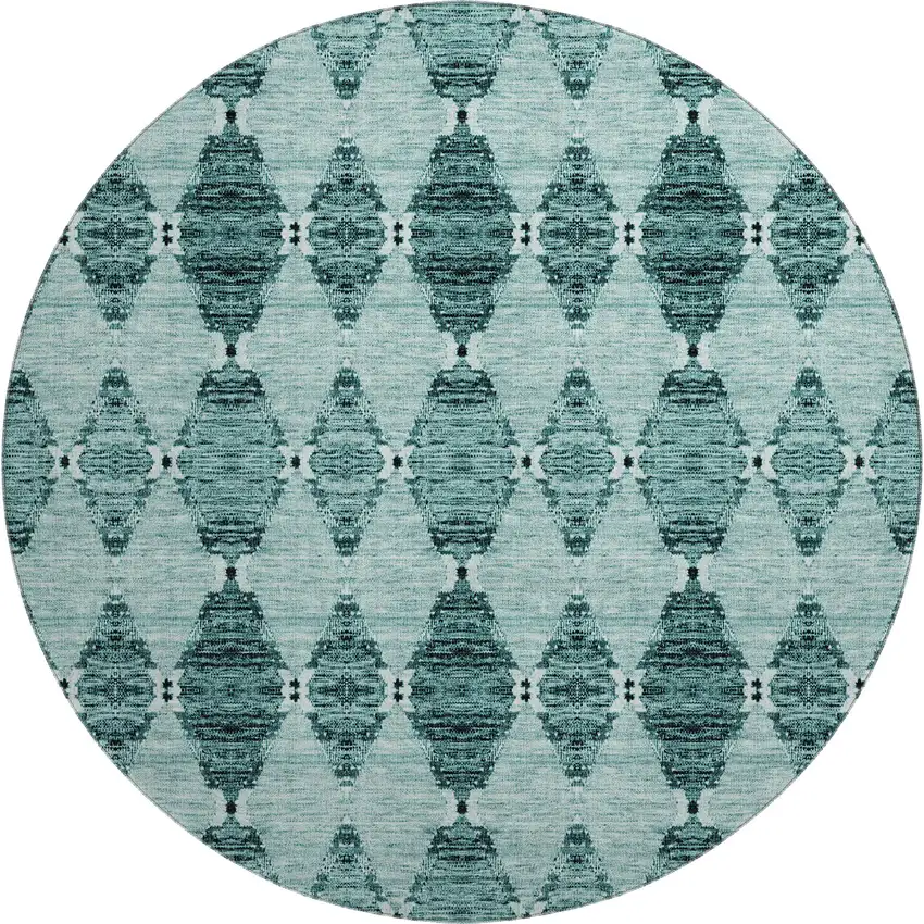 8' Teal And Ivory Moroccan Washable Round Rug With UV Protection Photo 1