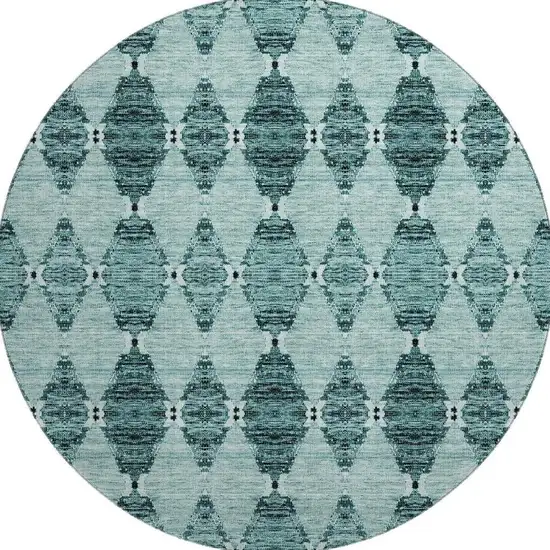8' Teal And Ivory Moroccan Washable Round Rug With UV Protection Photo 4